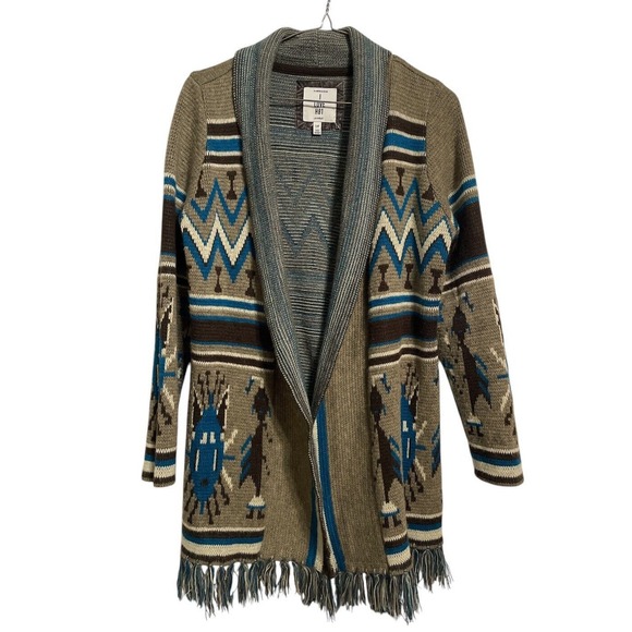 Womens I Love H81‎ Sz Small Cardigan Sweater Fringed Aztec Western Yellowstone - Picture 1 of 10